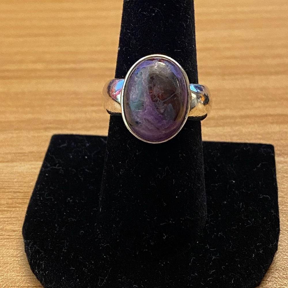 Solid, beautiful, shiny purple charoite 925 sterling silver ring